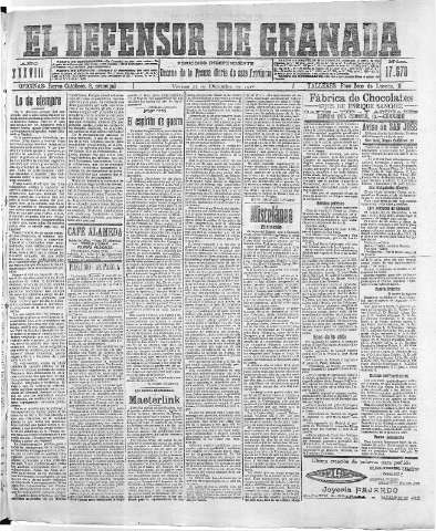'El Defensor de Granada  : diario político independiente' - Año XXXVIII Número 17570  - 1916 Diciembre 22