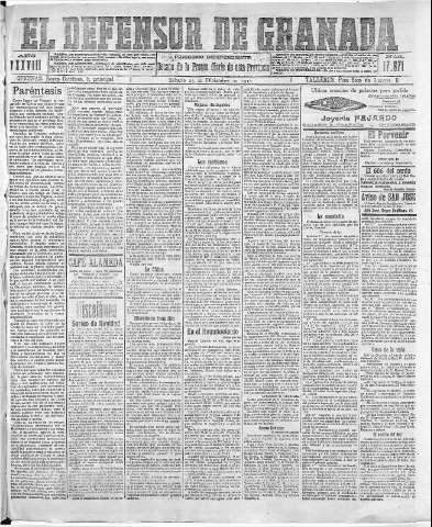 'El Defensor de Granada  : diario político independiente' - Año XXXVIII Número 17571  - 1916 Diciembre 23