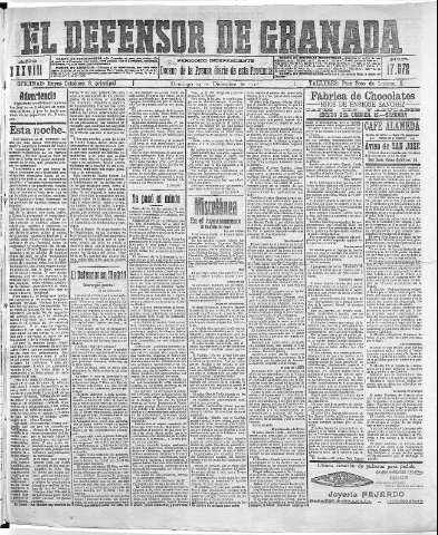 'El Defensor de Granada  : diario político independiente' - Año XXXVIII Número 17572  - 1916 Diciembre 24