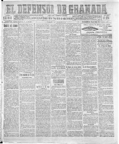 'El Defensor de Granada  : diario político independiente' - Año XXXVIII Número 17574  - 1916 Diciembre 27