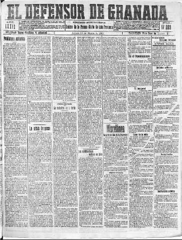 'El Defensor de Granada  : diario político independiente' - Año XXXIX Número 17209  - 1917 Marzo 22