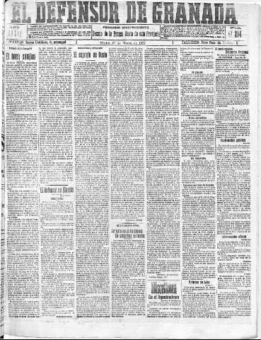 'El Defensor de Granada  : diario político independiente' - Año XXXIX Número 17214  - 1917 Marzo 27