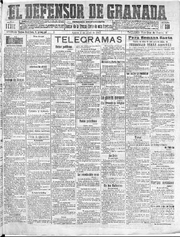 'El Defensor de Granada  : diario político independiente' - Año XXXIX Número 17220  - 1917 Abril 02