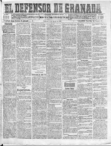 'El Defensor de Granada  : diario político independiente' - Año XXXIX Número 17224  - 1917 Abril 06