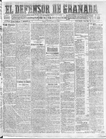 'El Defensor de Granada  : diario político independiente' - Año XXXIX Número 17229  - 1917 Abril 12