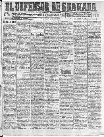 'El Defensor de Granada  : diario político independiente' - Año XXXIX Número 17235  - 1917 Abril 18