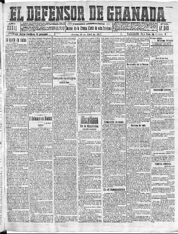 'El Defensor de Granada  : diario político independiente' - Año XXXIX Número 17243  - 1917 Abril 26