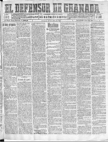 'El Defensor de Granada  : diario político independiente' - Año XXXIX Número 17246  - 1917 Abril 29