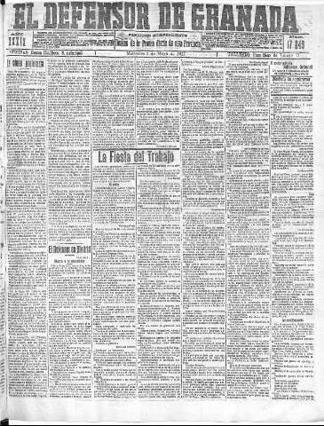 'El Defensor de Granada  : diario político independiente' - Año XXXIX Número 17249  - 1917 Mayo 02
