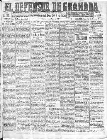 'El Defensor de Granada  : diario político independiente' - Año XXXIX Número 17255  - 1917 Mayo 08