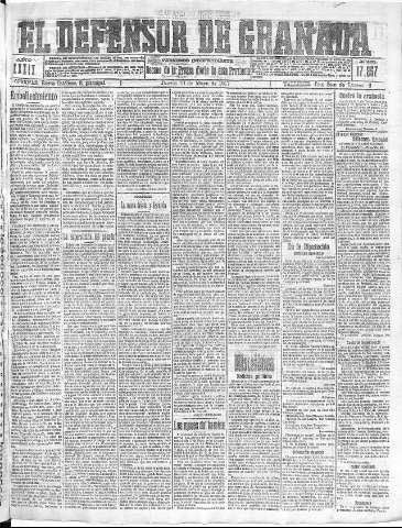 'El Defensor de Granada  : diario político independiente' - Año XXXIX Número 17257  - 1917 Mayo 10