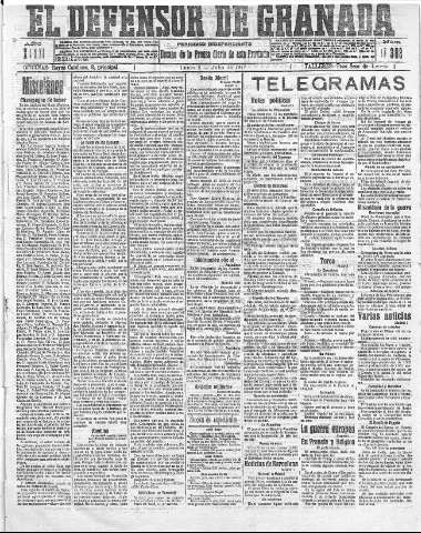 'El Defensor de Granada  : diario político independiente' - Año XXXIX Número 17302  - 1917 Julio 02