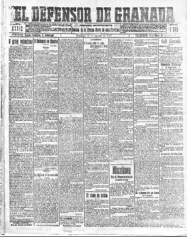 'El Defensor de Granada  : diario político independiente' - Año XXXIX Número 17343  - 1917 Agosto 12