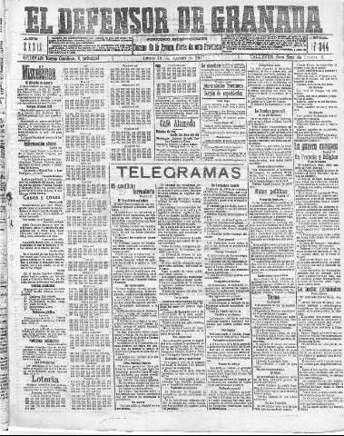 'El Defensor de Granada  : diario político independiente' - Año XXXIX Número 17344  - 1917 Agosto 13