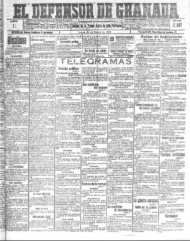 'El Defensor de Granada  : diario político independiente' - Año XL Número 17507  - 1918 Enero 28