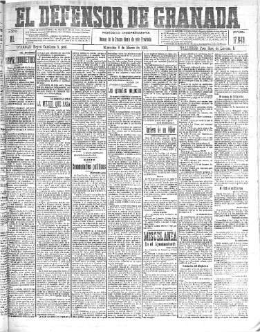 'El Defensor de Granada  : diario político independiente' - Año XL Número 17543  - 1918 Marzo 06