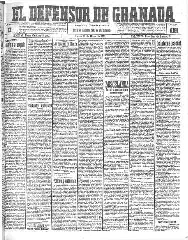 'El Defensor de Granada  : diario político independiente' - Año XL Número 17558  - 1918 Marzo 21