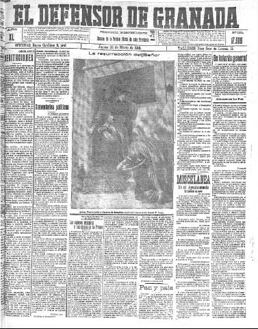 'El Defensor de Granada  : diario político independiente' - Año XL Número 17565  - 1918 Marzo 28