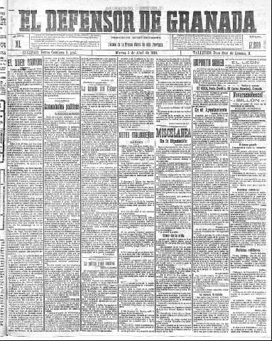 'El Defensor de Granada  : diario político independiente' - Año XL Número 17569  - 1918 Abril 02
