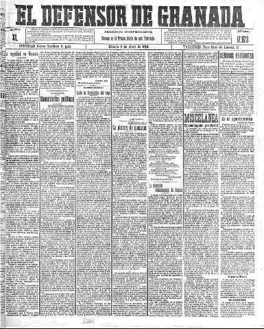 'El Defensor de Granada  : diario político independiente' - Año XL Número 17573  - 1918 Abril 06