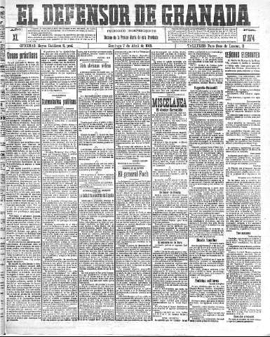 'El Defensor de Granada  : diario político independiente' - Año XL Número 17574  - 1918 Abril 07