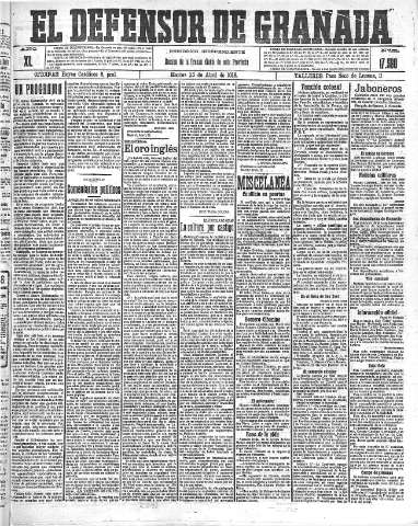 'El Defensor de Granada  : diario político independiente' - Año XL Número 17590  - 1918 Abril 23