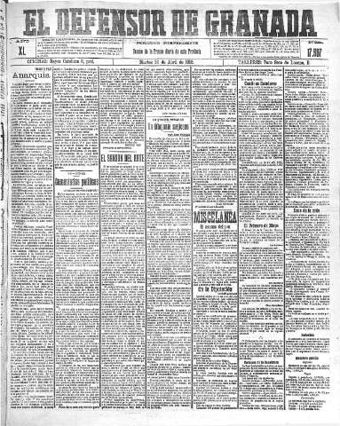 'El Defensor de Granada  : diario político independiente' - Año XL Número 17597  - 1918 Abril 30