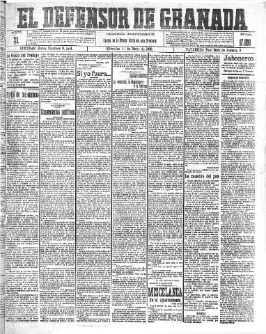 'El Defensor de Granada  : diario político independiente' - Año XL Número 17598  - 1918 Mayo 01