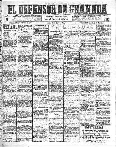 'El Defensor de Granada  : diario político independiente' - Año XL Número 17602  - 1918 Mayo 06