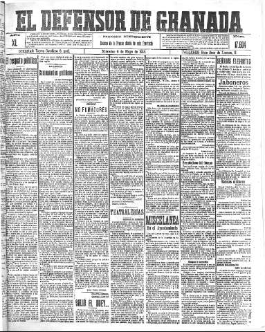 'El Defensor de Granada  : diario político independiente' - Año XL Número 17604  - 1918 Mayo 08