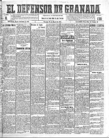 'El Defensor de Granada  : diario político independiente' - Año XL Número 17606  - 1918 Mayo 10