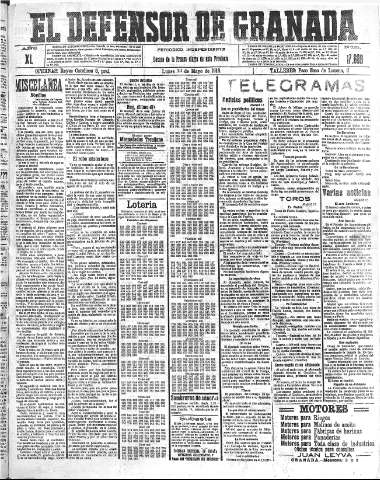 'El Defensor de Granada  : diario político independiente' - Año XL Número 17609  - 1918 Mayo 13