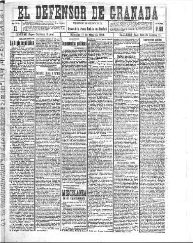 'El Defensor de Granada  : diario político independiente' - Año XL Número 17611  - 1918 Mayo 15