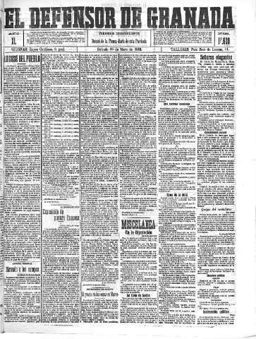 'El Defensor de Granada  : diario político independiente' - Año XL Número 17620  - 1918 Mayo 25