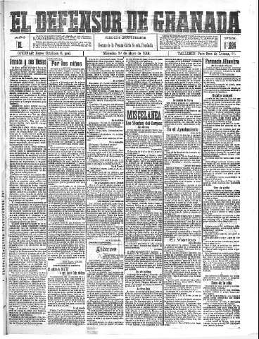 'El Defensor de Granada  : diario político independiente' - Año XL Número 17624  - 1918 Mayo 29