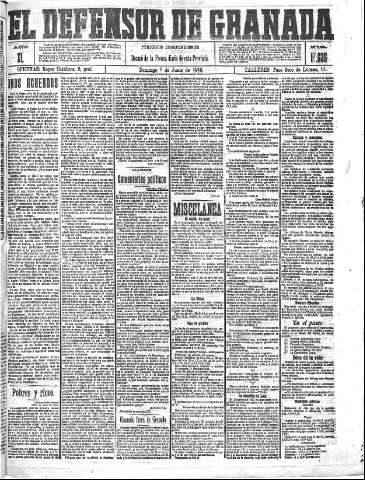 'El Defensor de Granada  : diario político independiente' - Año XL Número 17635  - 1918 Junio 09