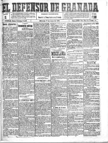'El Defensor de Granada  : diario político independiente' - Año XL Número 17638  - 1918 Junio 12