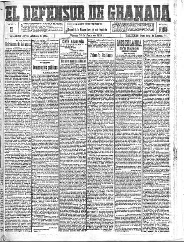 'El Defensor de Granada  : diario político independiente' - Año XL Número 17654  - 1918 Junio 28