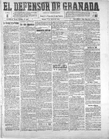 'El Defensor de Granada  : diario político independiente' - Año XL Número 17662  - 1918 Julio 06