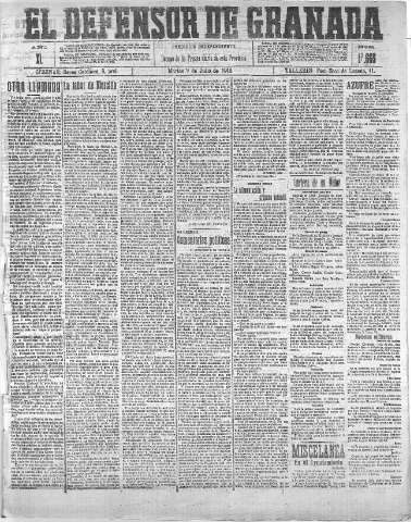 'El Defensor de Granada  : diario político independiente' - Año XL Número 17665  - 1918 Julio 09