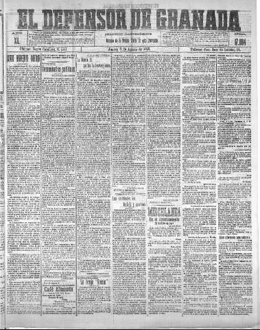 'El Defensor de Granada  : diario político independiente' - Año XL Número 17694  - 1918 Agosto 08