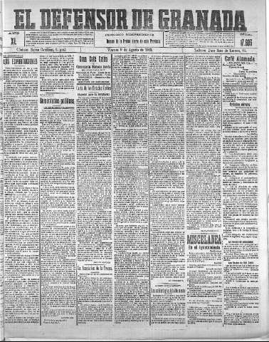 'El Defensor de Granada  : diario político independiente' - Año XL Número 17695  - 1918 Agosto 09