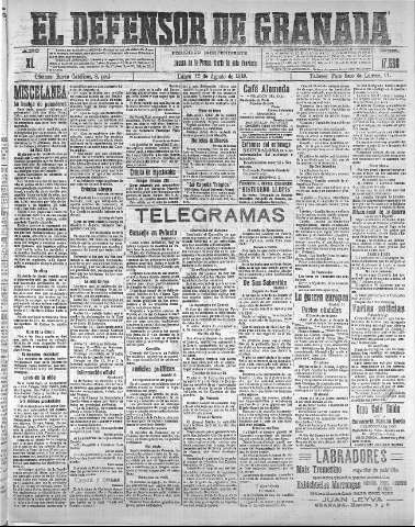 'El Defensor de Granada  : diario político independiente' - Año XL Número 17698  - 1918 Agosto 12
