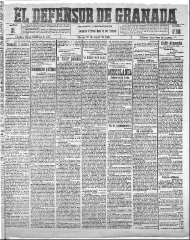 'El Defensor de Granada  : diario político independiente' - Año XL Número 17706  - 1918 Agosto 20