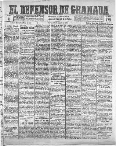 'El Defensor de Granada  : diario político independiente' - Año XL Número 17708  - 1918 Agosto 22