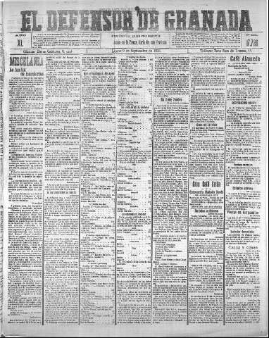 'El Defensor de Granada  : diario político independiente' - Año XL Número 17726  - 1918 Septiembre 09