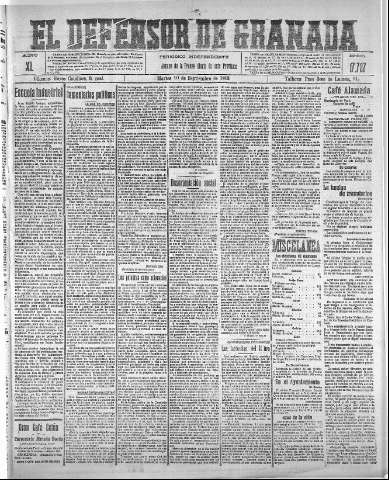 'El Defensor de Granada  : diario político independiente' - Año XL Número 17727  - 1918 Septiembre 10