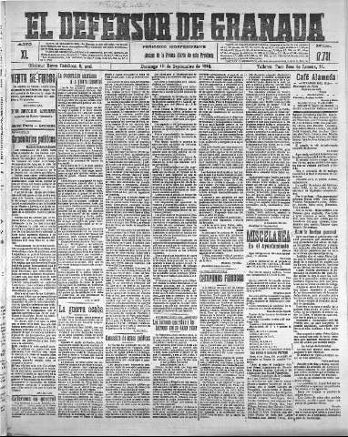 'El Defensor de Granada  : diario político independiente' - Año XL Número 17731  - 1918 Septiembre 15