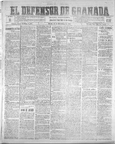 'El Defensor de Granada  : diario político independiente' - Año XL Número 17737  - 1918 Septiembre 21