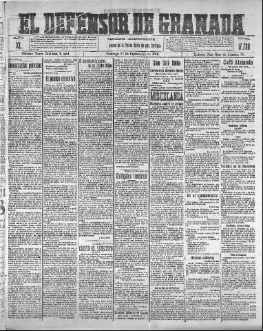 'El Defensor de Granada  : diario político independiente' - Año XL Número 17738  - 1918 Septiembre 22